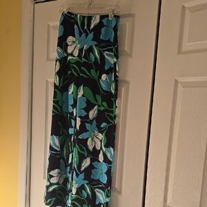 Floral Wide-Leg Pants in Blue and Green